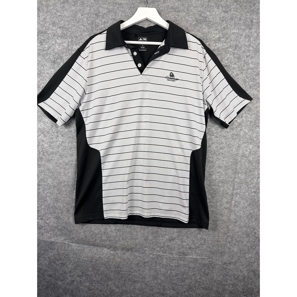 Adidas Golf ClimaCool Mens Medium Black White Striped Polo Shirt Conestoga Club - Picture 1 of 9
